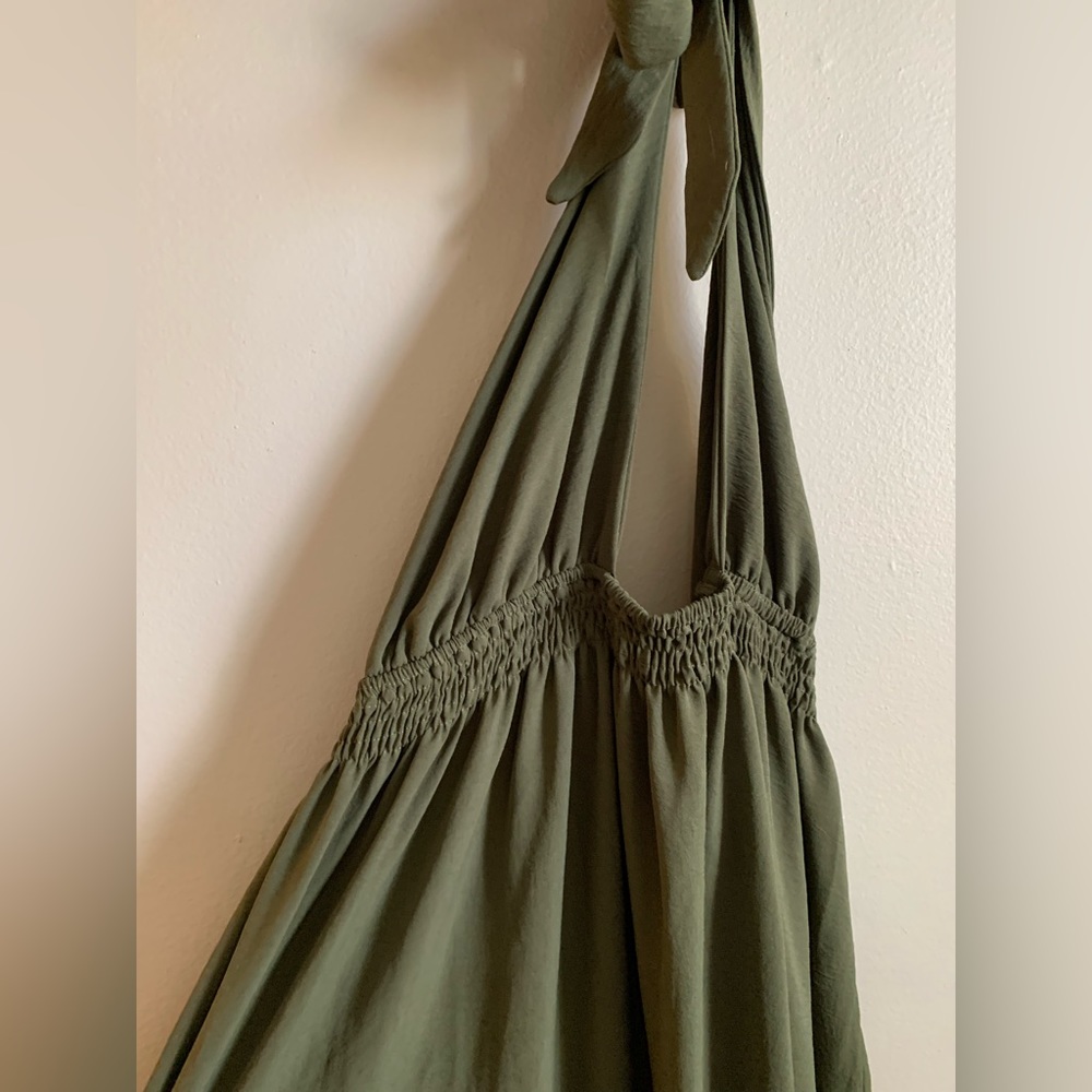 olive green halter-top dress